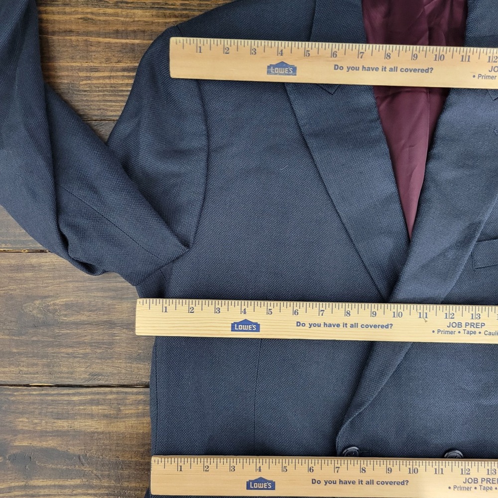 Alan Flusser Men's Double Breast Sport Coat Blazer Peak Navy Silk Wool 44L - Picture 2 of 16